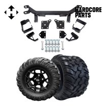 Hardcore Parts 6" Drop Axle Lift Kit for EZGO TXT/PDS (1994.5-2001.5) Electric Golf Cart with 12" Black 'Rally' Wheels and 22"x11"-12"  DOT rated Mud-Terrain/All-Terrain tires
