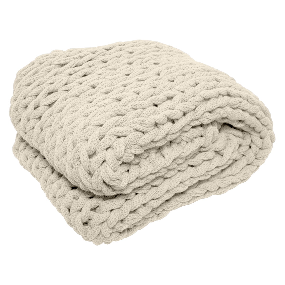 Ivory Chunky Knit Throw Blanket, One Size, by Noble Linens