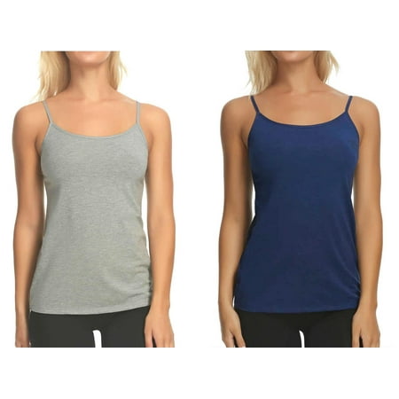 Microfiber Cami Set - Maidenform 2PK Stretch Cotton Shelf Bra Cami Set size M 6-8 Navy/Grey Layering Tank Top Shirt Navy/Heather Grey Tee Designer Fashion Sale