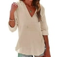 thumbnail image 2 of VerPetridure Women's Beach Cover Up Casual V Neck Long Sleeve Linen Hoodie Pullover Tops Lightweight Hooded Shirt with Pocket, 2 of 9