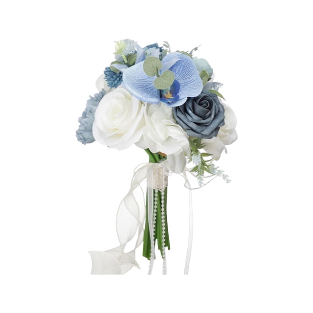 (Rosas azules y blancas) Ramo de boda brillante Hermoso ramo de novia 32x22cm, Tela