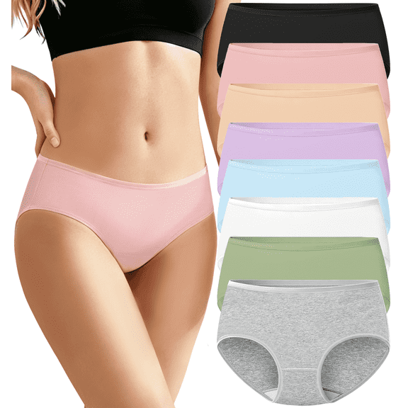 Loritta 8-Pack Cotton Underwear for Women, Soft Mid-Rise Full Coverage Panties, Size S-2XL