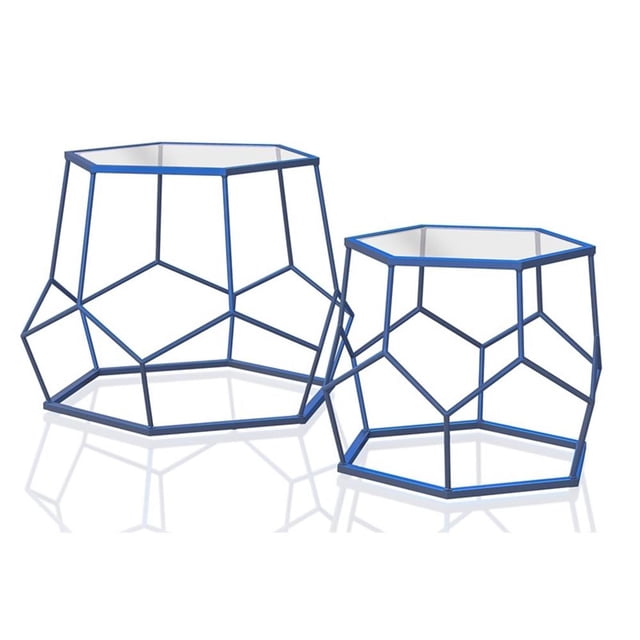 Furniture of America Boris Metal 2-Piece Nesting Accent Table Set in Blue