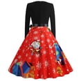 thumbnail image 4 of BLTIBY Christmas Dress for Women Vintage Winter Fall Long Sleeve Round Neck 1950s Cocktail Pleated Dresses Knee-Length Evening Party Prom Outfits with Belt Red 2 L, 4 of 7