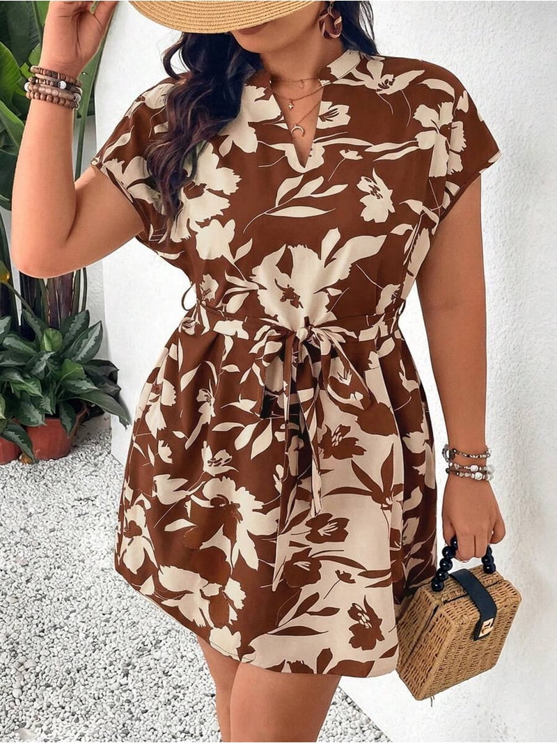 brown vacation dress Loragal Tie Dye Tiered Ruffle High-Low Hem Maxi Dresses-Brown Brown-S Sleeve feature SHEIN LUNE Women's Bohemian Style