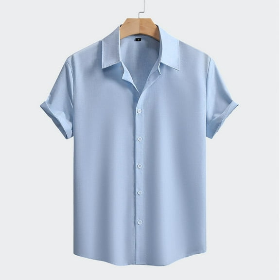 Mens Shirts Plus Size under $5 Short Sleeve Buttons Turndown Casual Button Down Shirts Summer Beach Fit Collared Shirts Blue M