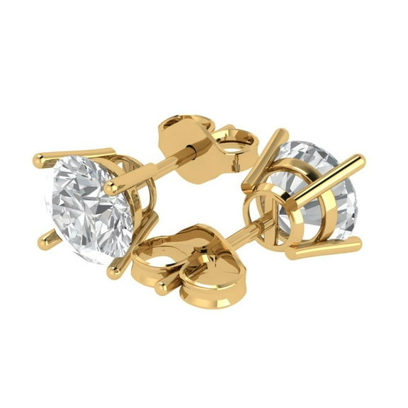 4 Ct Round Cut Studs Clear Moissanite 14K Yellow Solid Solid Gold Everyday Dainty Earrings Push Back