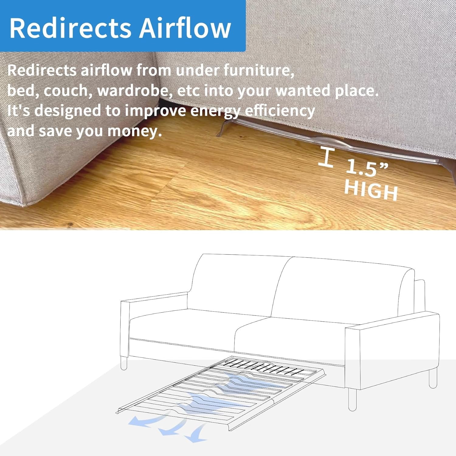 Magnetic Air Vent Extender for Under Furniture Vent Deflector for Floor Register Up to 12" Wide Extend from 17"-33" 1.5mm Thick-1Pcs