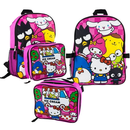 Hello Kitty & Ice Cream 16 inches Backpack With Matching Lunch Bag Set- 99141