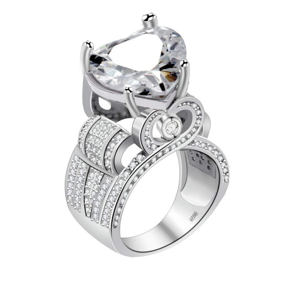 Uloveido Unique Big Love Heart CZ Wide Band Architecture Statement Rings Engagement for Women (Size 6) Y429