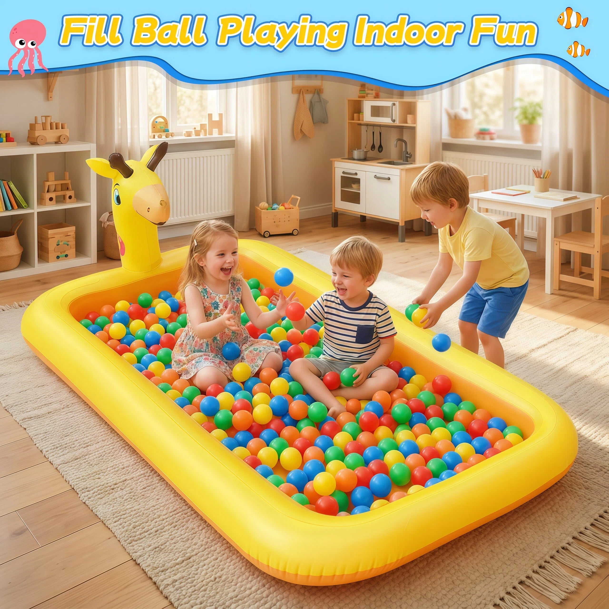Teblint Giraffe Inflatable Pool, 78.74"x 43.3" x 5.9" Sprinkler Swimming Pool, Spray Kiddie Pool, Play Center Water Toys for Backyard Lawn, Above Ground, Outdoor