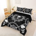 thumbnail image 2 of Castle Fairy Classic Dark Gothic Skull Full Size Comforter Sets 3-Piece,Chain Vintage Damask Allover Print Bedding Comforter Set,Ivory Blacks,1 Comforter and 2 Pillowcases,Black Reversible, 2 of 6