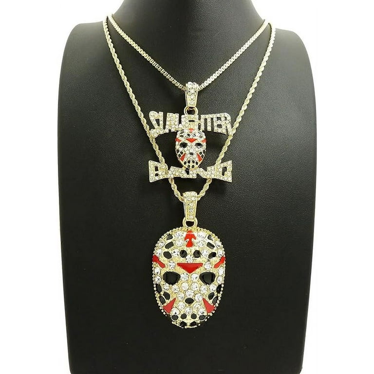 Men's Iced Out Rapper Mask Pendant - Cuban & Rope Chain Necklace Set In Gold/Silver