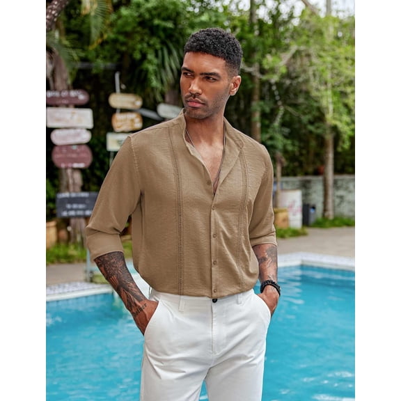 COOFANDY Men's Linen Shirts Casual Long Sleeve Button Down Shirt Beach Summer Vacation Shirts for Men