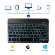 Coastacloud Ultra Slim Backlit Wireless Bluetooth Keyboard, Universal Portable 7-Colors Backlit Rechargeable Keyboard