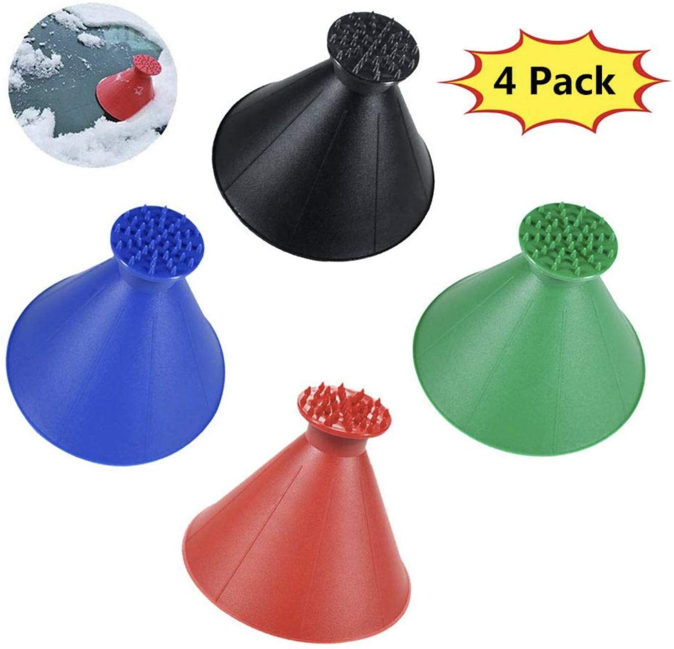Newest Magical Cone Shaped Car Windshield Ice Scraper Remover Funnel Car Snow Removal Shovel Tool for Car Bus Truck 4 Pack Magic Round Windshield Ice Scraper 