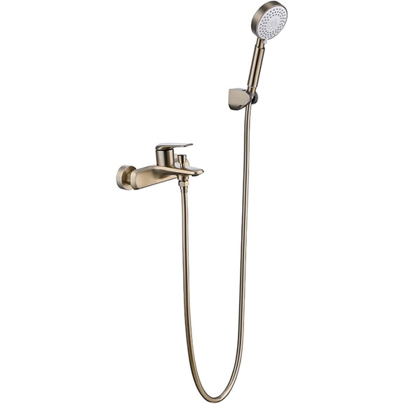 Double Functions Bathtub Faucet with 3 Functions Hand Held Shower and PVC Hose, Wall Mount Brushed Gold Shower Faucet Set Single Handle Tub Filler Faucet