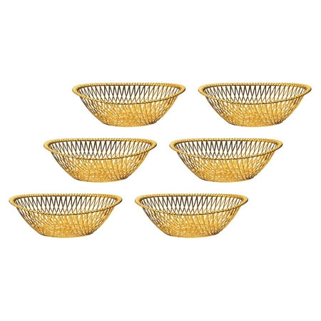 Plastic Fruit Basket With Lid Impressive Creations Reusable Decorative Serving Basket – Plastic Fruit Basket – Bread Basket with Elegant Rose Gold Finish – Functional and Modern Weaved Design – 6pk ()
