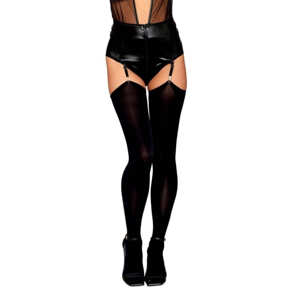 Opaque Thigh High Stockings with Raw Edge, Black by Dreamgirl Lingerie
