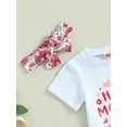 thumbnail image 5 of Bagilaanoe 3Pcs Newborn Baby Girl Mother's Day Outfits Letters Print Short Sleeve T-shirt Tops + Flare Trousers + Headband 3M 6M 12M 18M Infant Long Pants Set, 5 of 8