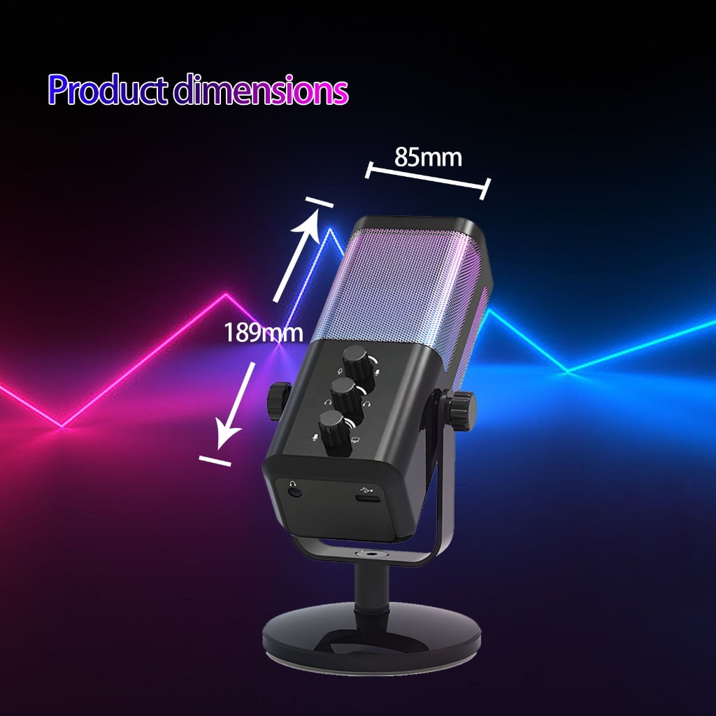 USB Gaming Mic Dynamic RGB Lighting Noise Cancelling For Streaming Podcasts