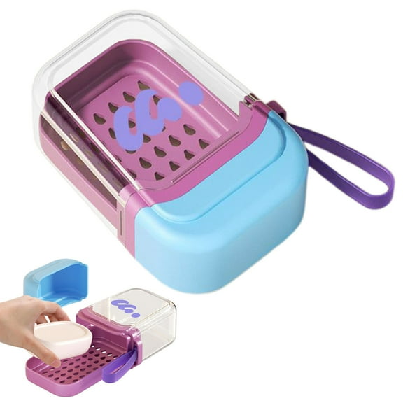 Travel Soap Holder with Lid, Portable Soap Container Box with Draining Dish and Lanyard, ABS Double-Layer Compact Tray for Shower, Outdoor Camping, Vacation, Bathroom, and Hiking, 1 Pcs, 4.25x2.87"