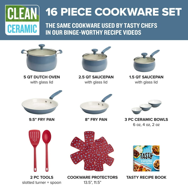 Kitchen Cookware Set Clean Ceramic 16 Piece Non-Stick Aluminum