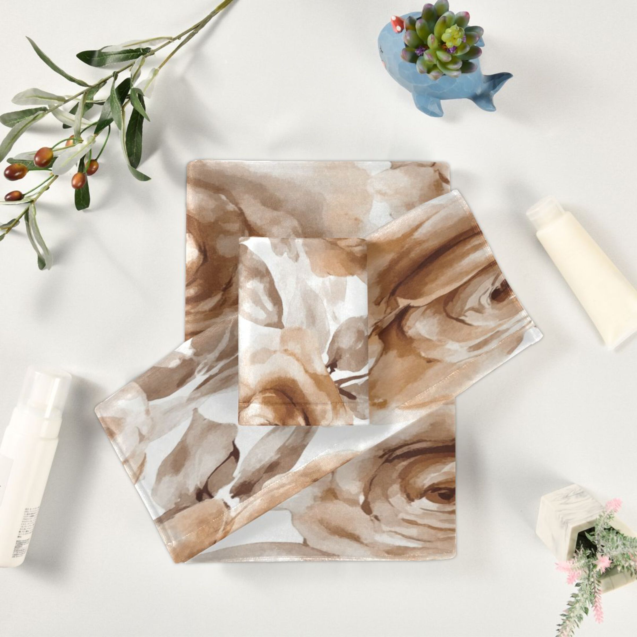 Three-Piece Towel Set Face Towel Towel Set Hand Towel Bath Towel Cotton Bath Towels Bath Towel Sets Hand Bath Towels Cartoon Brown Roses Seamless