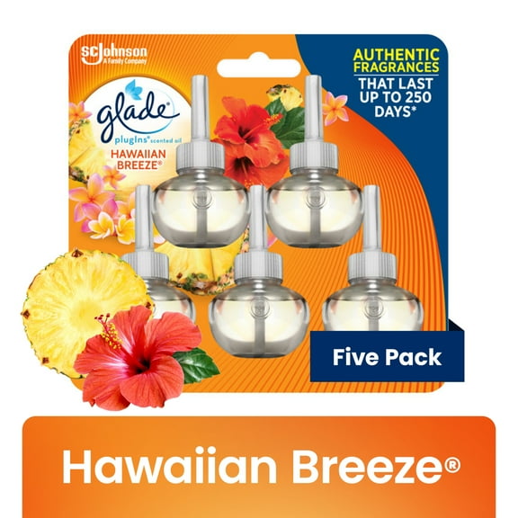 Glade PlugIns Air Freshener Refills, Mothers Day Gifts, Hawaiian Breeze, Infused with Essential Oils, 0.67 oz, 5 Count