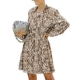 thumbnail image 1 of Vestido de gasa color café elegante de talle alto, detalle de botones, cuello alto y mangas largas estampadas para mujer, talla L, 1 of 5