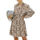 thumbnail image 1 of Vestido de gasa color café elegante de talle alto, detalle de botones, cuello alto y mangas largas estampadas para mujer, talla L, 1 of 5