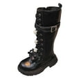 thumbnail image 2 of Boots for Girls Combat Boots Girls Boots Winter Leather Mid Calf Height Ankle Warm Lace Up Style with Side Zipper for Outdoor and School Play, 2 of 10
