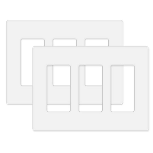 3-Gang Screwless Wall Plate Cover, Decorator Outlet Cover for Light Switches, Dimmers, GFCI, Receptacle, UL Listed, White (2-Pack)
