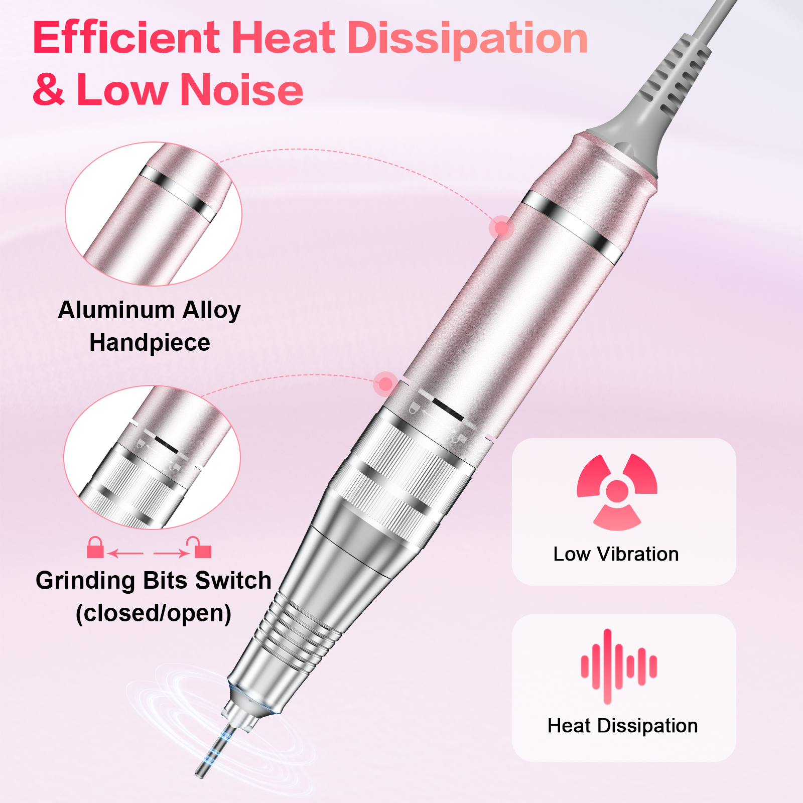 FETERVIC Electric Nail Drill Machine, 35000RPM Nail File Kit for Acrylic Gel Nails Polish Rechargeable Portable Manicure Pedicure Kit for Women Manicure Salon, Green