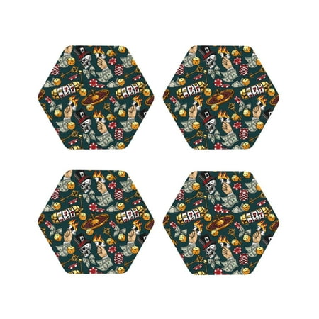 

Junzan Vintage Casino Chips Print Coasters for Drinks - Leather Coasters Set of 4 for Coffee Table for Housewarming/Kitchen/Bar/Decor-Hexagon