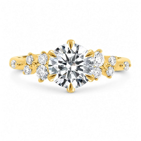 vylahjewellery Round Moissanite Ring with Side Stones, Engagement Ring for Women, Elegant Classic Statement Ring