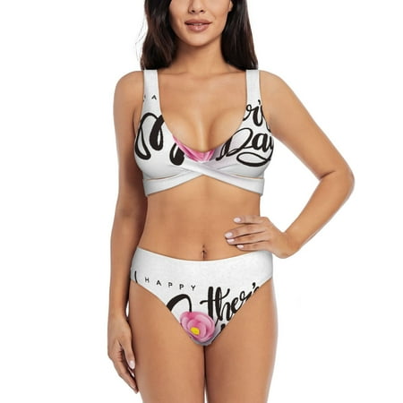 Zeuib Happy Mother s Day (3) High Waisted Tummy Control Bikini Set - Knot Front Push Up Top & Cheeky Thong Bottom  Two-Piece Swimsuit for Women-Medium