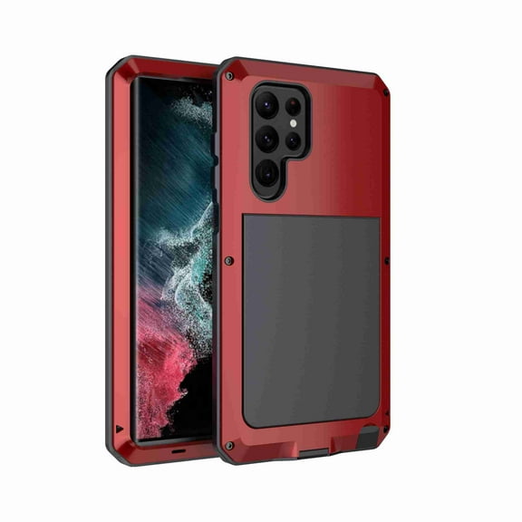 Dteck Samsung S22 Ultra Case (No Screen Protector), Rugged Military Metal Heavy Duty Armor Case for Man Outdoor,Red