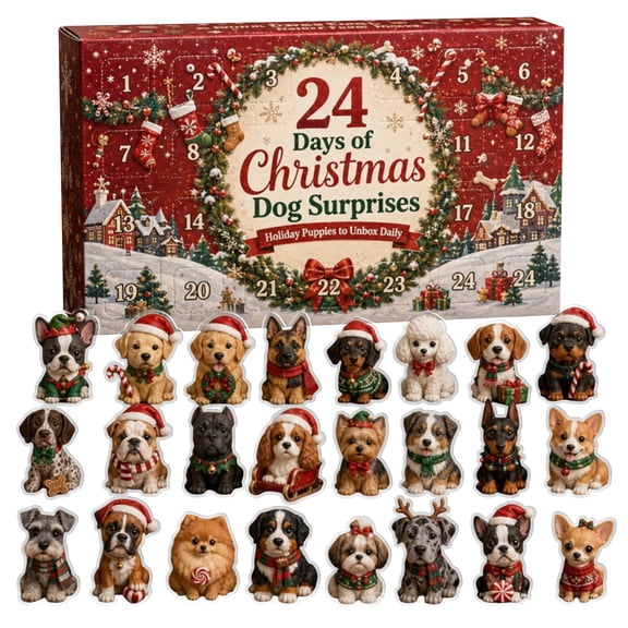24 Days Christmas Dog Surprises Puppy Pendant Advent Calendar 2026, Get One 2D Puppy Pendant Decor Every Day, Xmas Countdown Calendar Blind Box, Christmas Gifts, Christmas Decorations for Tree