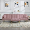 thumbnail image 3 of Aukfa 108" Living Room Sectional Sofa Bed, Velvet Sleeper Sofa, Nailhead Decor, 2 Pillows, Pink, 3 of 11