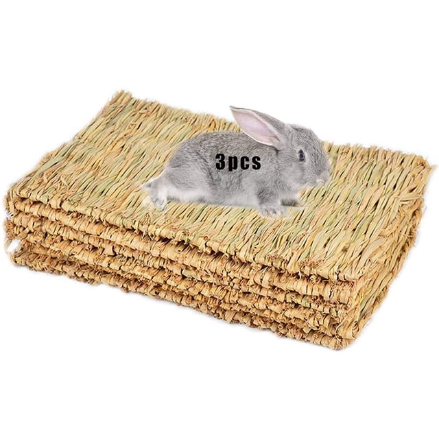 Estera de hierba tejida para cama de animales pequeños, nido de conejo, juguete para masticar, cama de juguete para conejillos de indias, loros, conejos, hámsteres, ratas, paquete de 3, 3