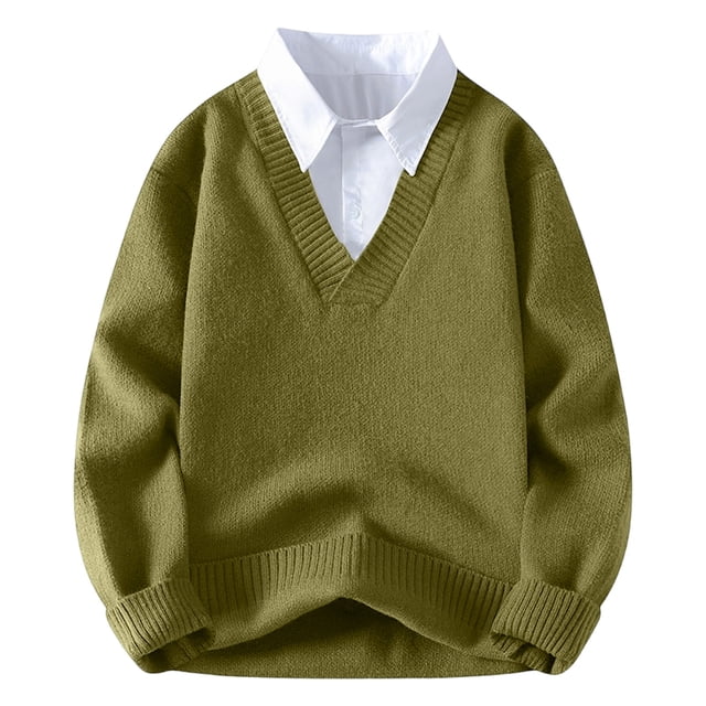 Pisexur Sweaters for Men Fashion Patchwork Button Collar Sweaters Casual Solid Color Long Sleeve Knit Sweater Fall Winter Warm Pullover Sweater Oversized Sweaters