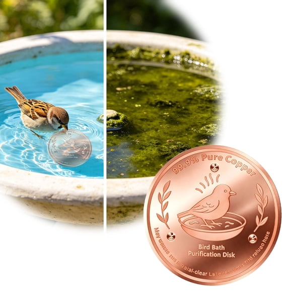 Tong 1Pcs Bird Bath Disc Pure Copper Bird Bath Purification Disk 4Inch 0.7MM Thick Self Cleaning Design For Clean Water All Year Disks For Outdoor Birdbaths Bowls Founta