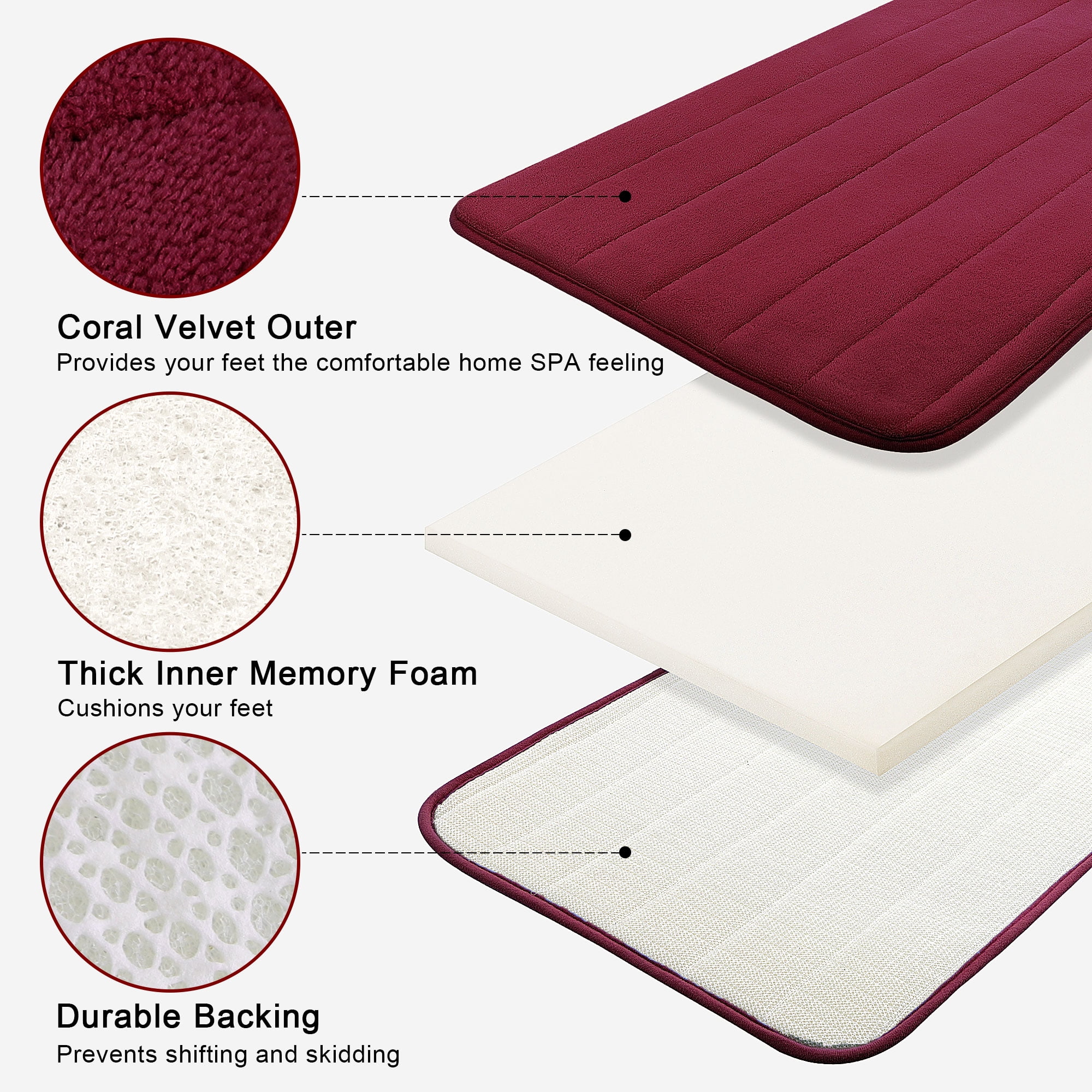 Unique Bargains 2-Pack Memory Foam Non-slip Washable Bath Toilet Pads Mats Rug Burgundy 32"x20"