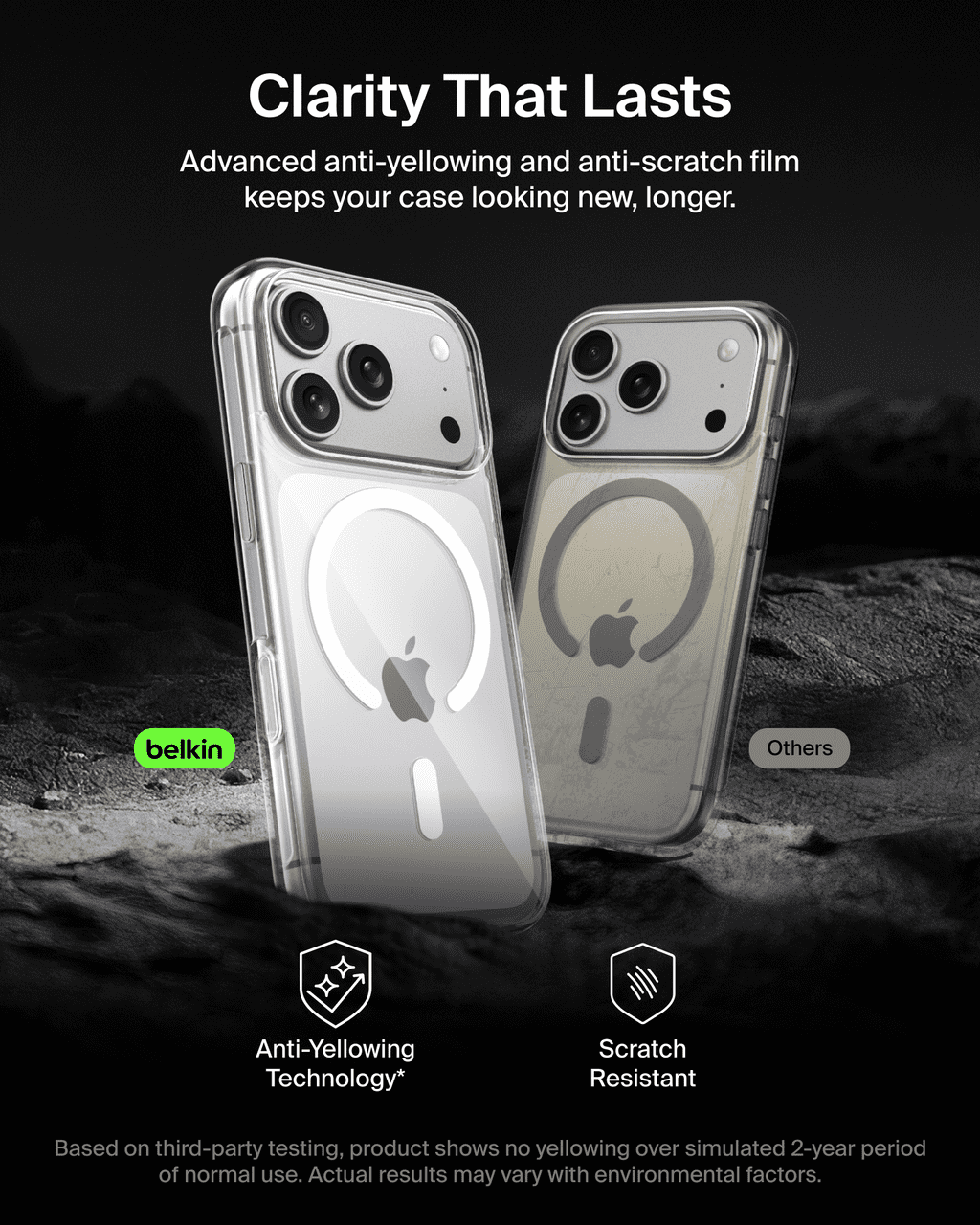 Belkin for iPhone 17 Pro Case, Clear, MagSafe Compatible w/Anti-Scratch & Anti-Yellowing Treated Coating, Touch Sensitive Camera Control - Military Grade, Slim Design, Shockproof, Protective