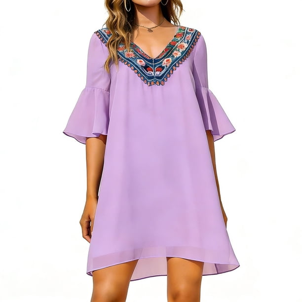 Vestido de Manga Ruffle Polka Chiffon Manga Larga Casual Cómodo Y Elegante para las Mujeres Primavera Verano Uso Diario