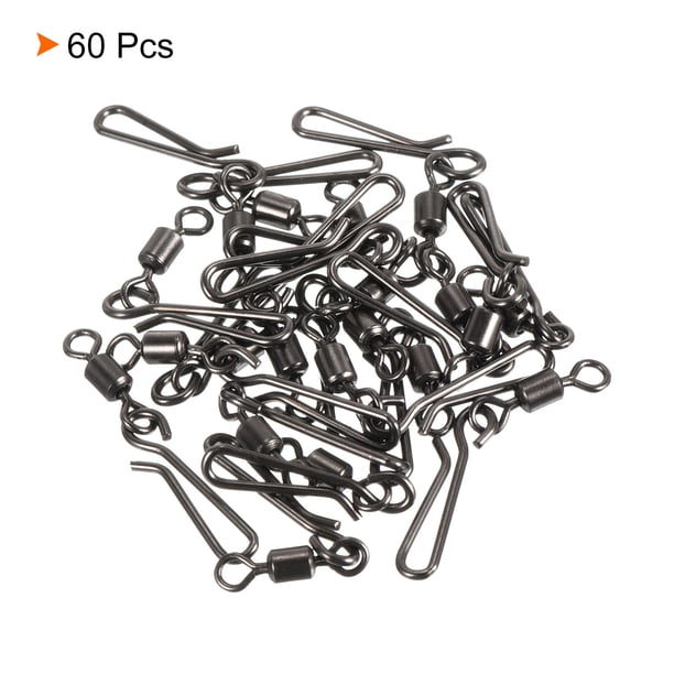Fishing Rolling Swivel with Hanging Snap, 24lb Stainless Steel Fishing Terminal Tackle, Black 60 Pack Fishing Rolling Swivel with Hanging Snap, 24lb Stainless Steel Fishing Terminal Tackle, Black 60 Pack