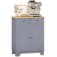thumbnail image 2 of HOMCOM Kitchen Storage Cabinet, Sideboard Floor Cupboard with Solid Wood Top, Adjustable Shelf, and 2 Drawers for Living Room, Gray, 2 of 9