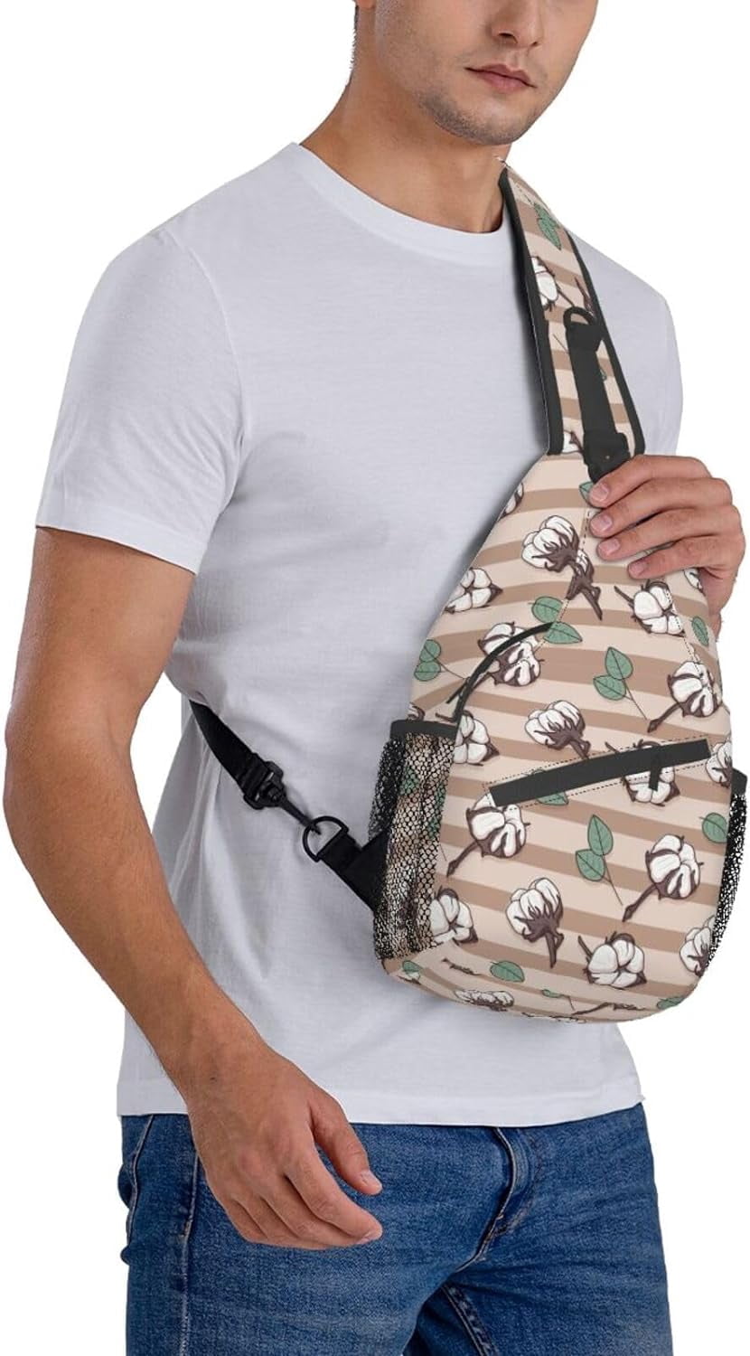 Cartoon Cotton Flower Pattern Sling Bag Crossbody Hiking Travel Chest Bags Backpack Shoulder Daypack for Women Men