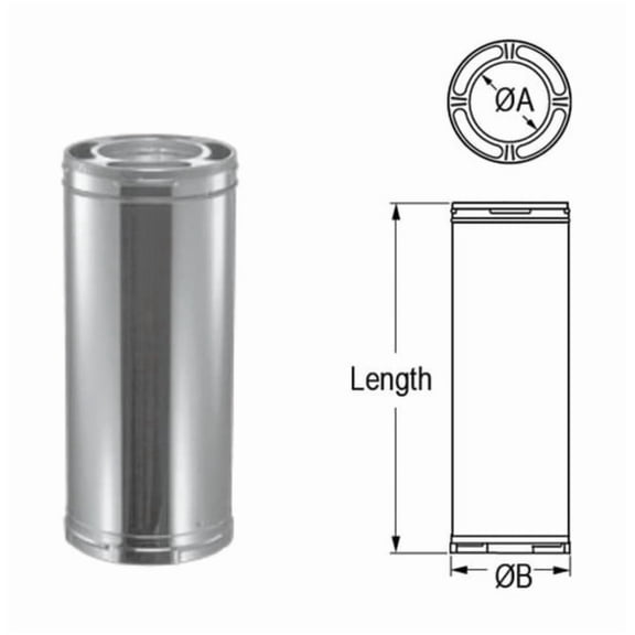 Dura Vent 8DP-36SSCF 8 x 36 in. Length DuraPlus Chimney Pipe - Stainless Steel